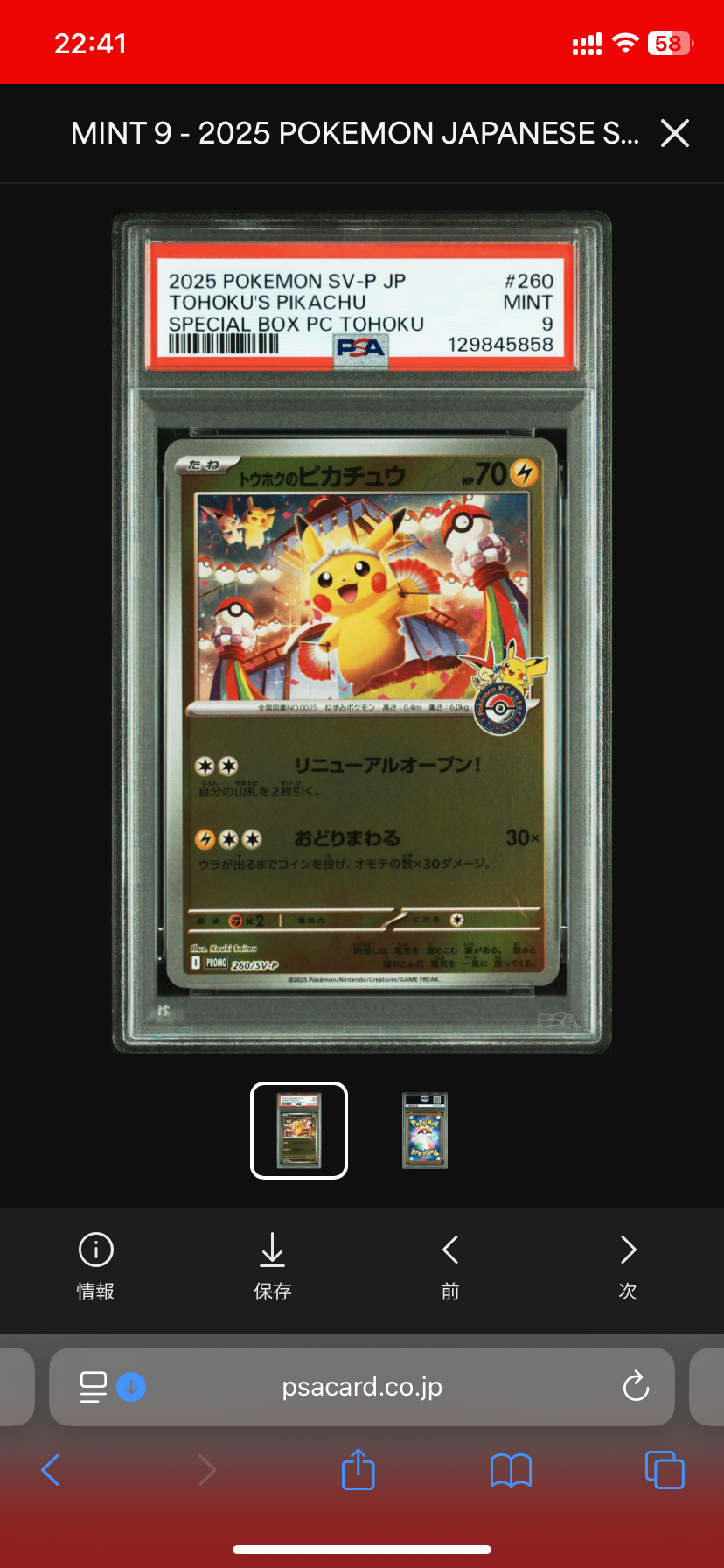 トウホクのピカチュウ P [SV-P 260](スペシャルBOX「ポケモンセンタートウホク」)