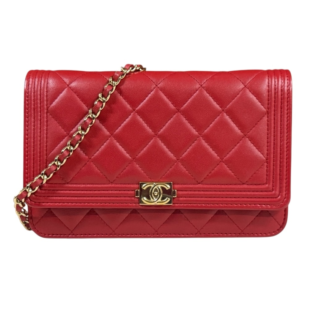 シャネル ボーイシャネル ショルダーバッグ レザー レッド レディース CHANEL  中古