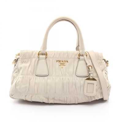 プラダ PRADA NAPPA GAUFRE' 2WAY ギャザー ハンドバッグ バッグ レザー レディース グレー系 B1407M 【中古】