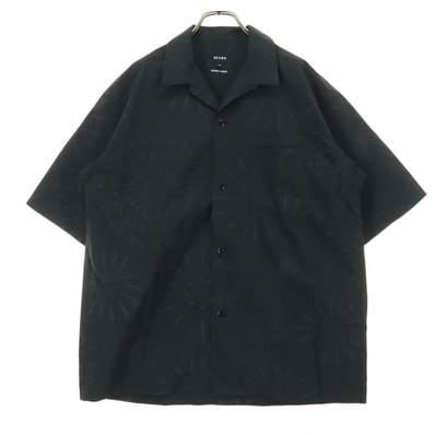 BEAMS ビームス 花火柄 半袖 オープンカラーシャツ M ブラック