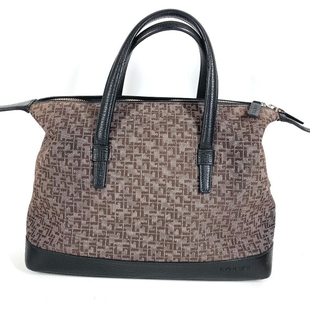 ロエベ LOEWE 総柄 ロゴ ヴィンテージ カバン  トートバッグ  ハンドバッグ レザー/キャンバス ブラック