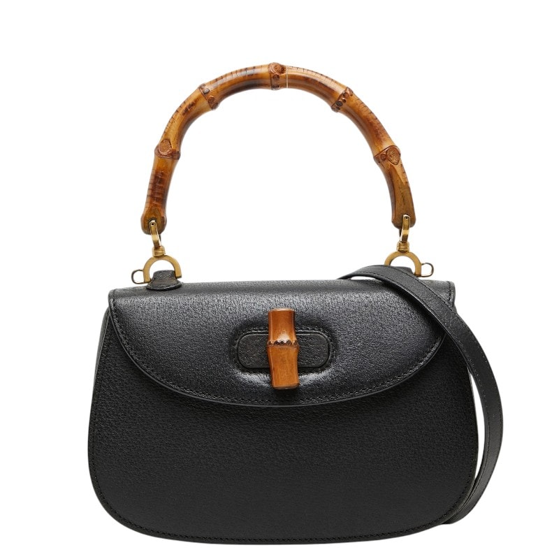 グッチ バンブー ハンドバッグ ショルダーバッグ 2WAY 00020460188 ブラック レザー レディース GUCCI 【中古】