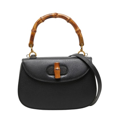 グッチ バンブー ハンドバッグ ショルダーバッグ 2WAY 00020460188 ブラック レザー レディース GUCCI 【中古】