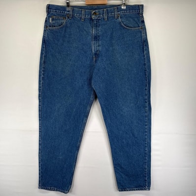 古着 カーハート Carhartt デニム パンツ Gパン 5ポケット ワンポイントロゴ ジッパーフライ 大きいサイズ W44 L32 ブルー系 メンズ