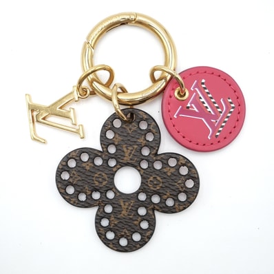 LOUIS VUITTON(ルイ・ヴィトン)ビジューサック フェティッシュ フラワー バッグチャーム キーホルダー モノグラム フラワーモチーフ LVロゴ ピンク ブラウン ゴールド レディース M63088【中古】