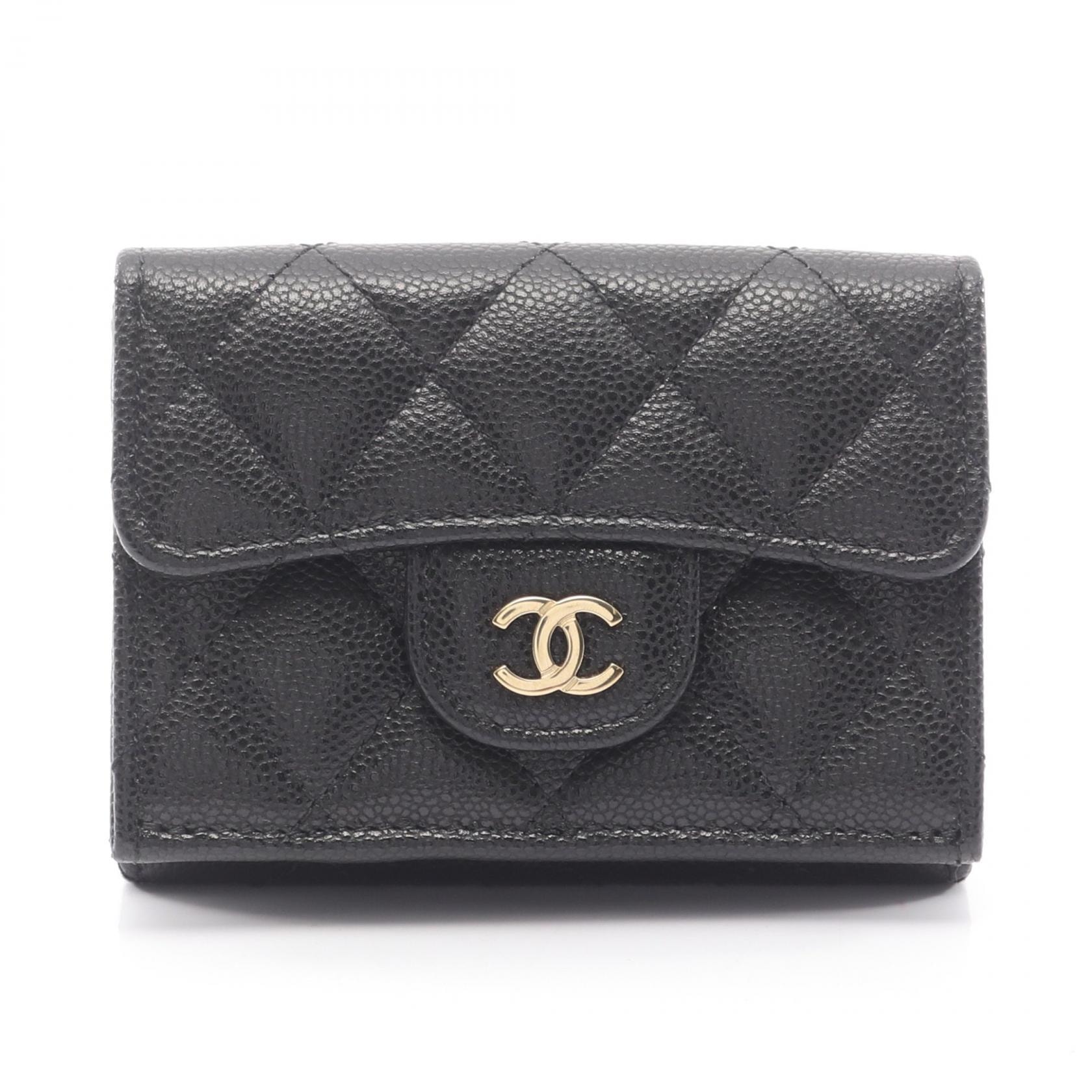 シャネル CHANEL クラシック スモール フラップ ウォレット マトラッセ 三つ折り財布 財布 レザー グレインドカーフスキン レディース ブラック系 【中古】