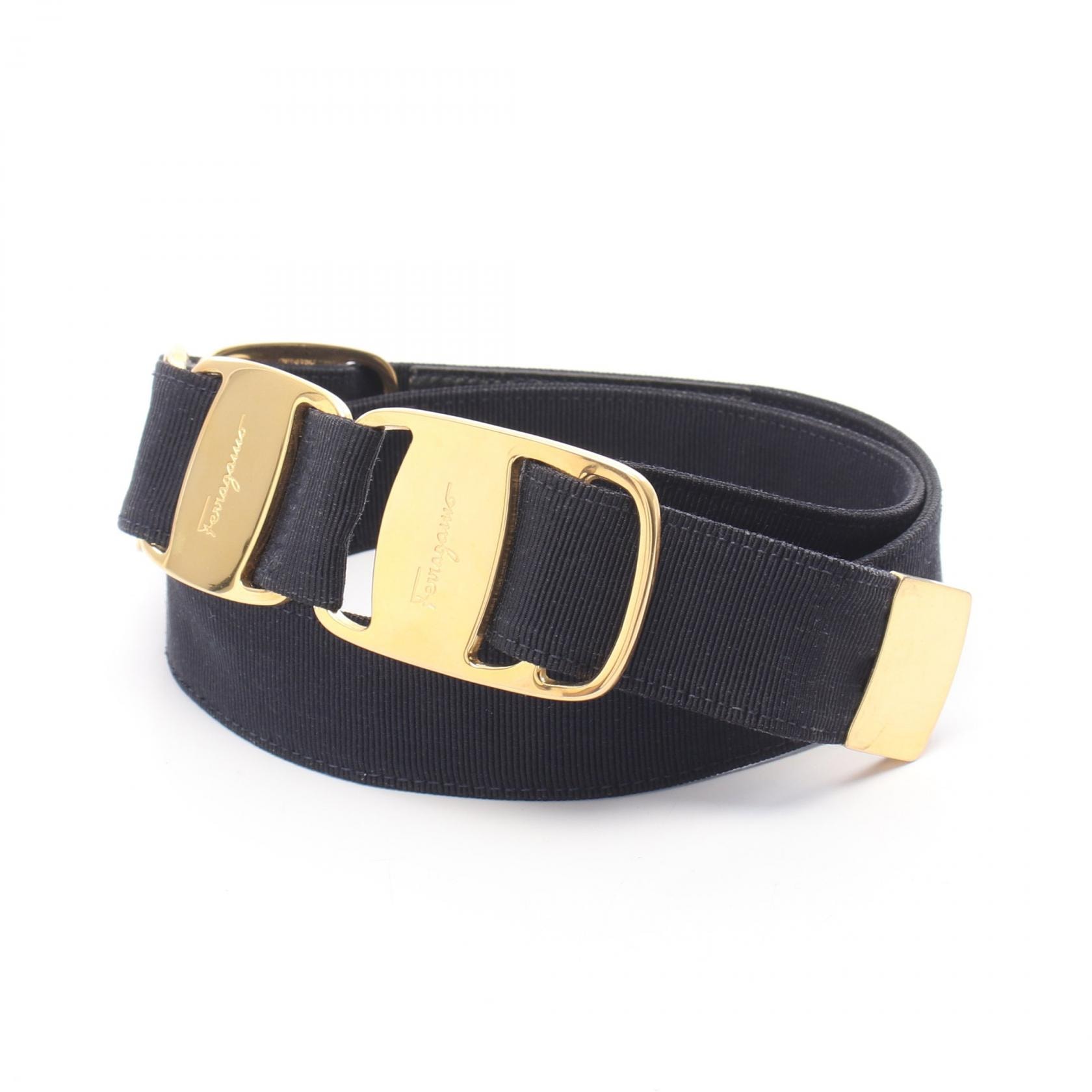 サルヴァトーレフェラガモ Salvatore Ferragamo ヴァラ ゴールド金具 ベルト 衣料品 グログラン レディース ネイビー系 【中古】