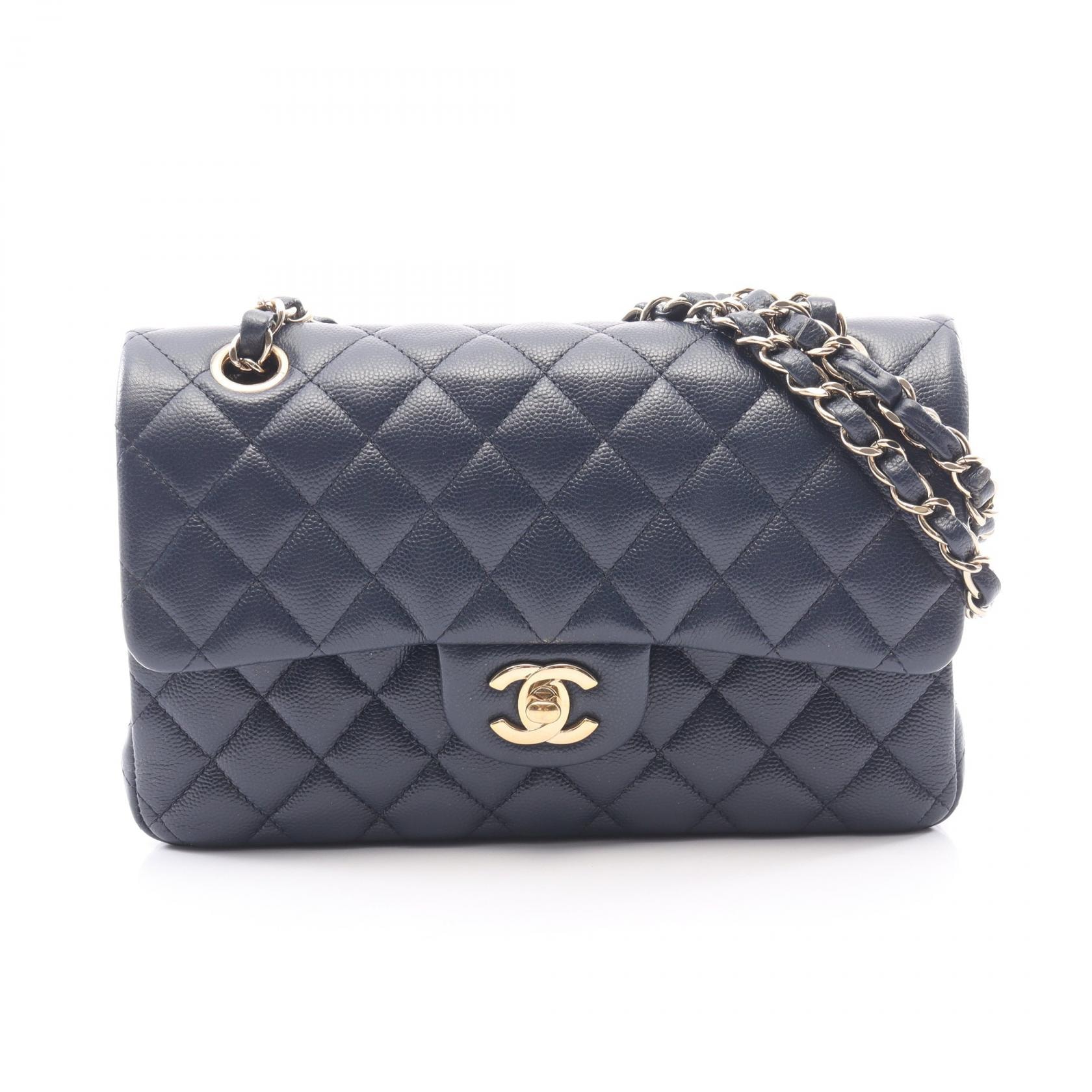 シャネル CHANEL マトラッセ Wフラップ ショルダーバッグ バッグ キャビアスキン(グレインドカーフ) レディース ネイビー系 【中古】
