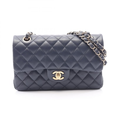 シャネル CHANEL マトラッセ Wフラップ ショルダーバッグ バッグ キャビアスキン(グレインドカーフ) レディース ネイビー系 【中古】