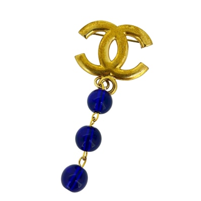 CHANEL シャネル ココマーク カラーストーン スイング ブルー 96P ヴィンテージ ゴールド レディース ブローチ
