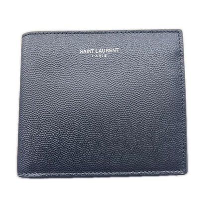 SAINT LAURENT 展示品級 美品 サンローラン コンパクトウォレット 二つ折り財布 396303 レザー ネイビー ミニ財布 ユニセックス イヴサンローラン YSL SAランク 中古 鑑定済 サンローラン財布