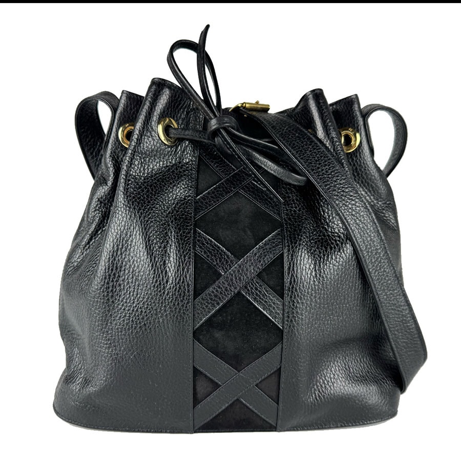 ヴァレンティノ ガラヴァーニ Valentino Garavani ショルダーバッグ レザー/ヌバック ブラック ゴールド レディース【中古】 z8727