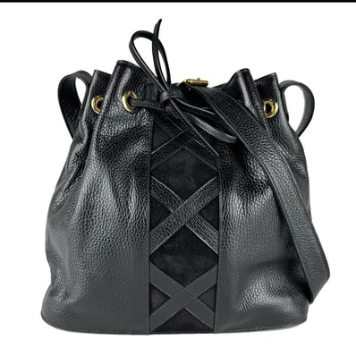 ヴァレンティノ ガラヴァーニ Valentino Garavani ショルダーバッグ レザー/ヌバック ブラック ゴールド レディース【中古】 z8727