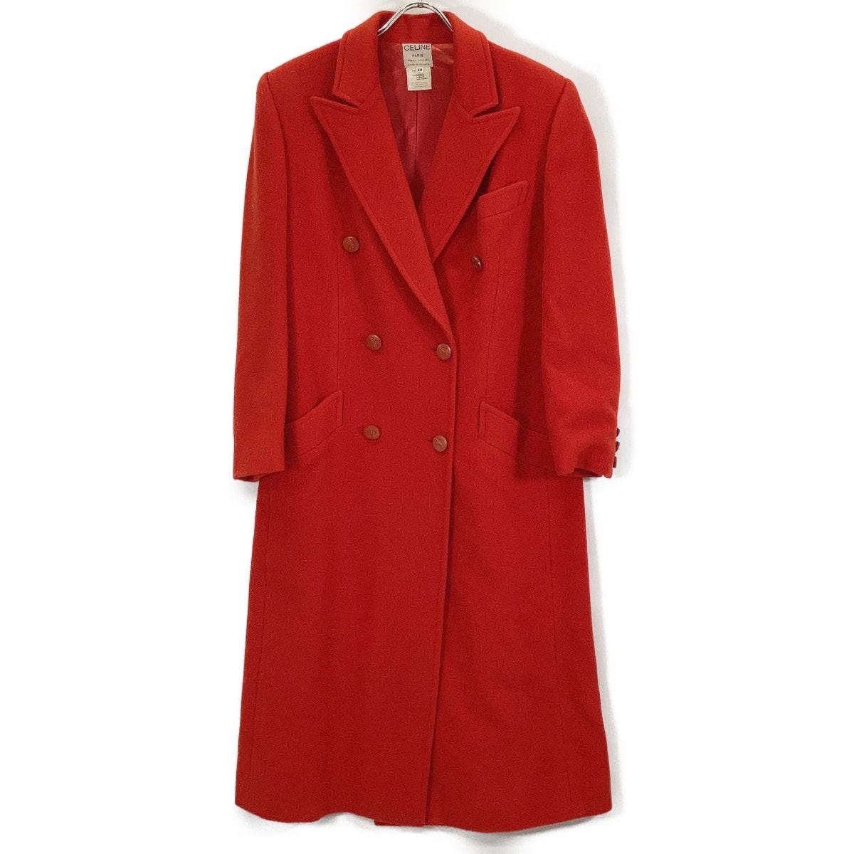 セリーヌ レッド カシゴラ×ウール ダブル ロングコート 40