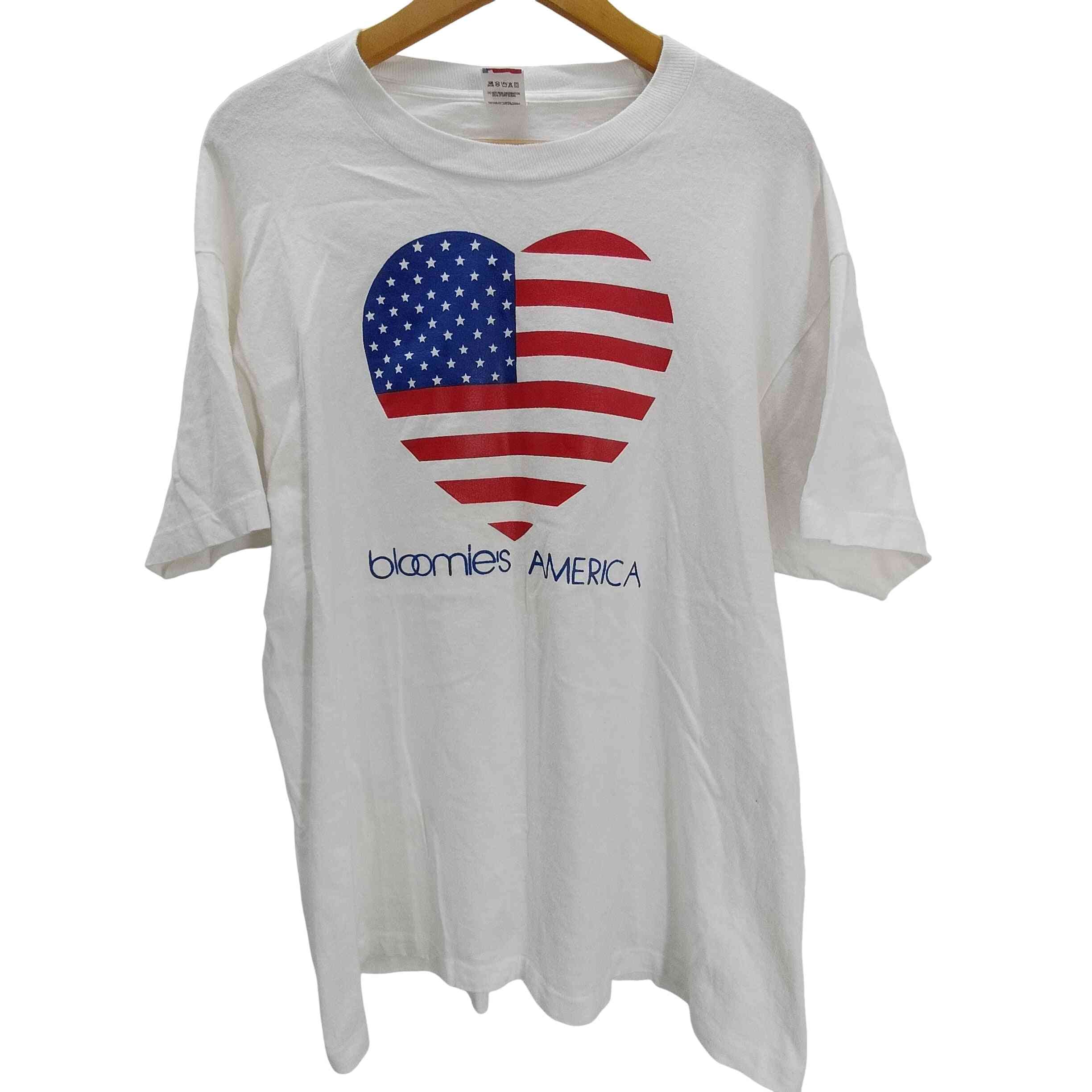 90S USA製 星条旗 ハート blomies AMERICA プリント S/S Tシャツ シングルステッチ ビックサイズ【1139987777175】