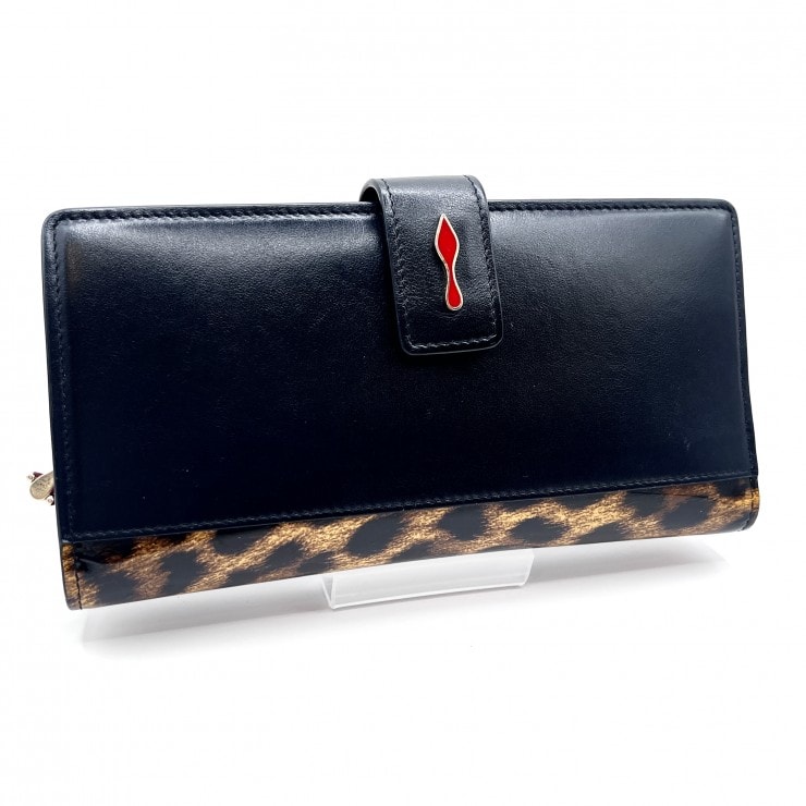 Christian Louboutin(クリスチャン・ルブタン)パロマ ヴィンテージ 長財布 レザー ブラック レオパード柄 ゴールド金具 レディース ウォレット 箱付き【中古】