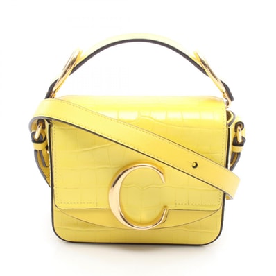 クロエ Chloe クロエ C トップハンドル ミニ クロコ型押し 2WAY ショルダーバッグ バッグ レザー レディース イエロー系 【中古】