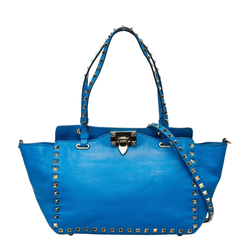 ヴァレンティノ ガラヴァーニ ロックスタッズ ハンドバッグ ショルダーバッグ 2WAY ブルー レザー レディース VALENTINO 【中古】