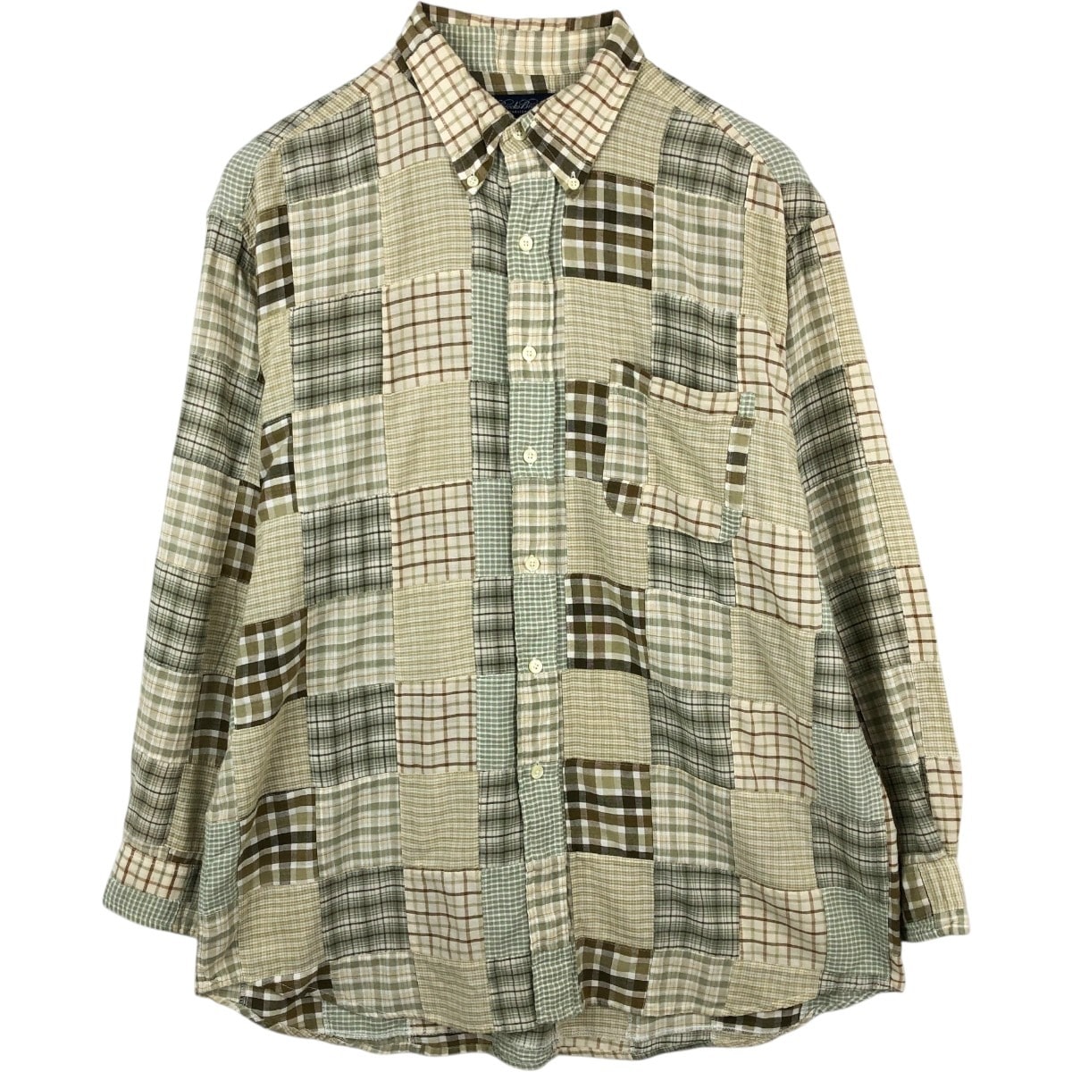 古着 ブルックスブラザーズ Brooks Brothers パッチワーク 長袖 ボタンダウンチェックシャツ メンズL相当/eaa666215