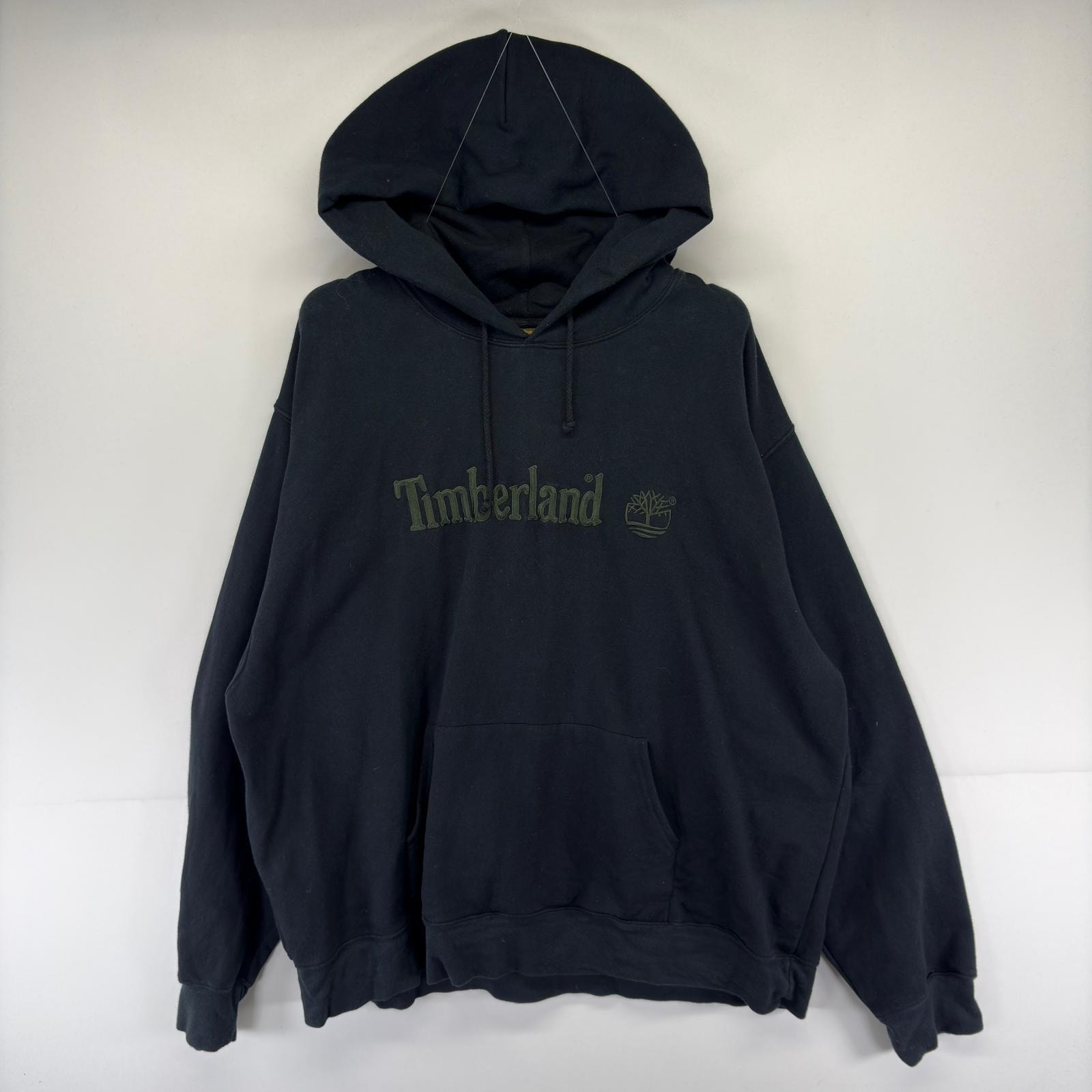 古着 90's/90年代 ティンバーランド Timberland パーカー ビッグロゴ スウェット プルオーバー  大きいサイズ 2XL  ブラック系 メンズ