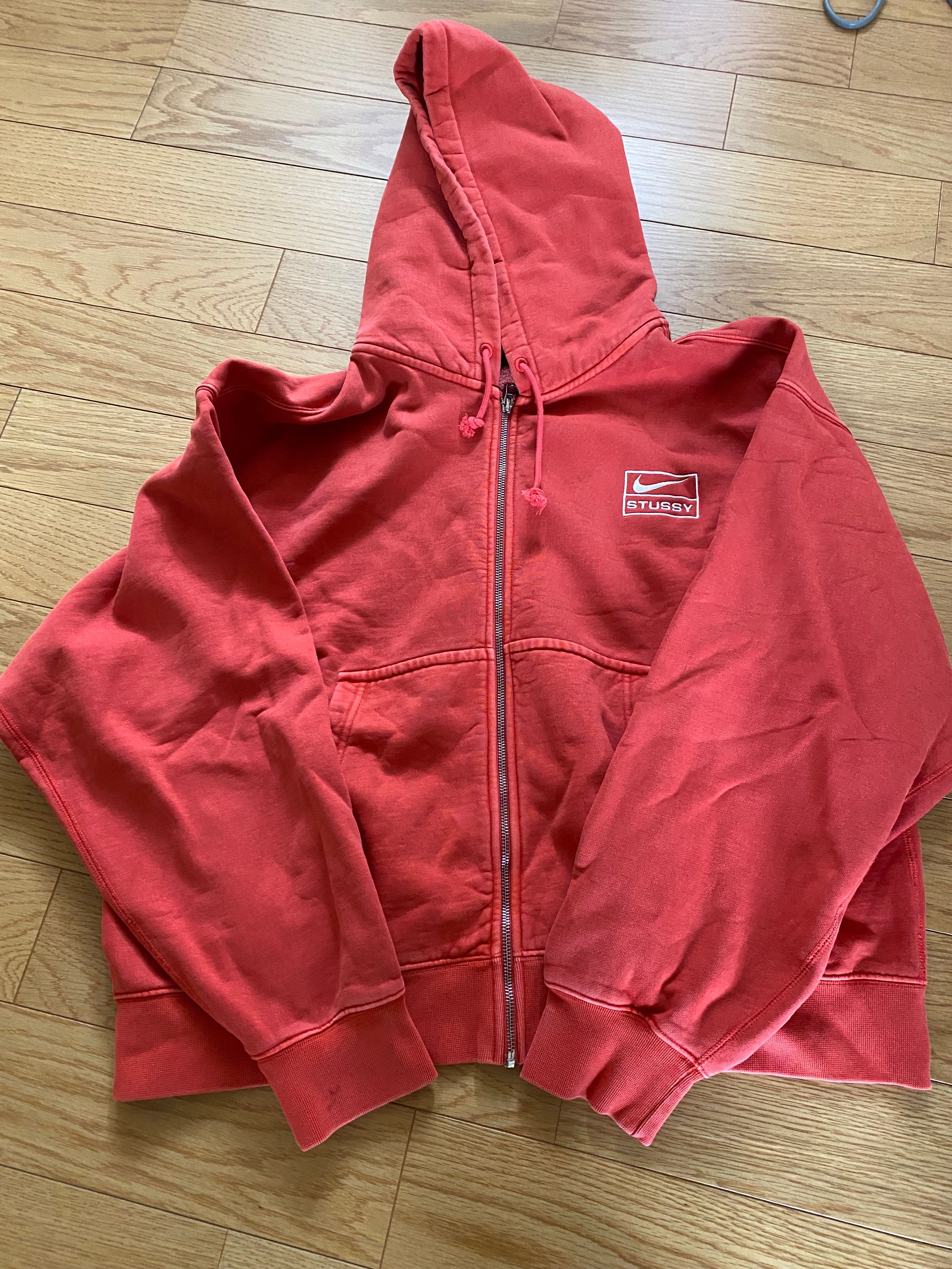 Nike x Stussy Full-Zip Pigment Dyed Fleece Hoodie (US Size) "Habanelo Red" FJ9161-642