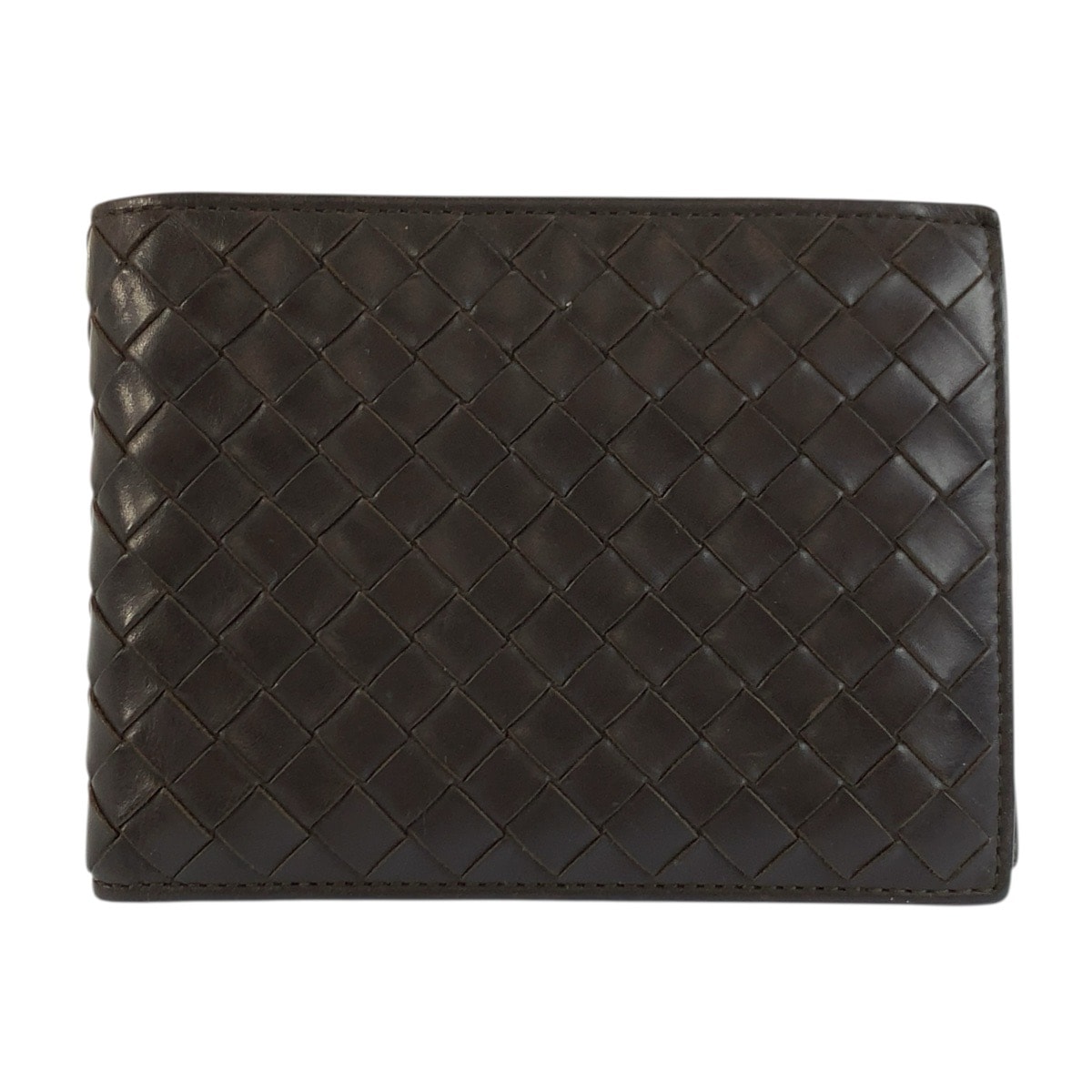 美品 BOTTEGAVENETA ボッテガヴェネタ イントレチャート ブラウン レザー 折財布 コンパクトウォレット 602576 【中古】