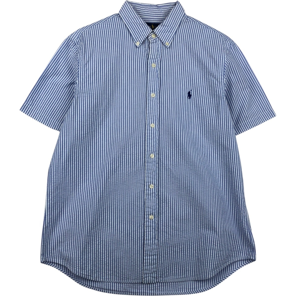 古着 ラルフローレン Ralph Lauren シアサッカー 半袖 ボタンダウン ストライプシャツ メンズL相当/eaa640963