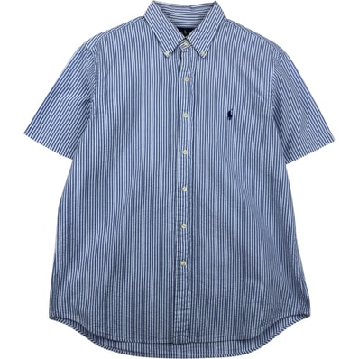 古着 ラルフローレン Ralph Lauren シアサッカー 半袖 ボタンダウン ストライプシャツ メンズL相当/eaa640963