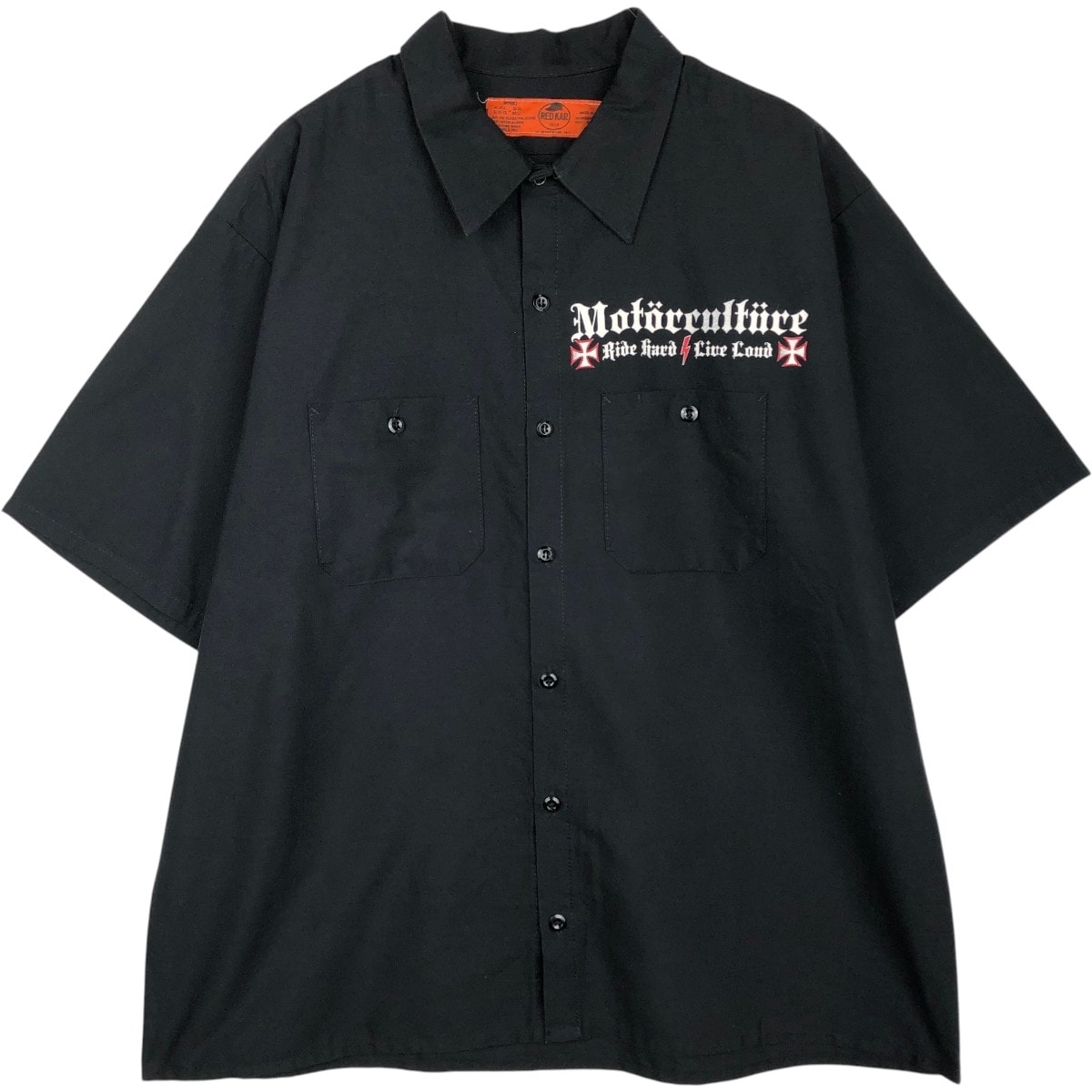 古着 レッドキャップ Red kap ドクロ柄 スカル柄 トライバル 半袖 ワークシャツ ボックスシャツ メンズXXL相当/eaa659147