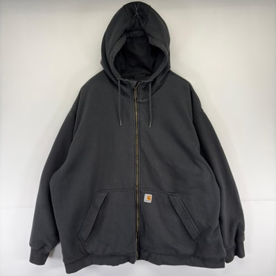 古着 カーハート Carhartt パーカー フルジップ メッシュライナー 大きいサイズ ワンポイント ロゴ 3XL ブラック系 メンズ