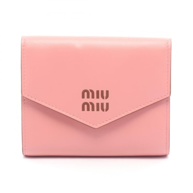 ミュウ ミュウ Miu Miu SOFTY LOGO 三つ折り財布 財布 レザー レディース ピンク系 / ブラウン系 5MH040 【中古】