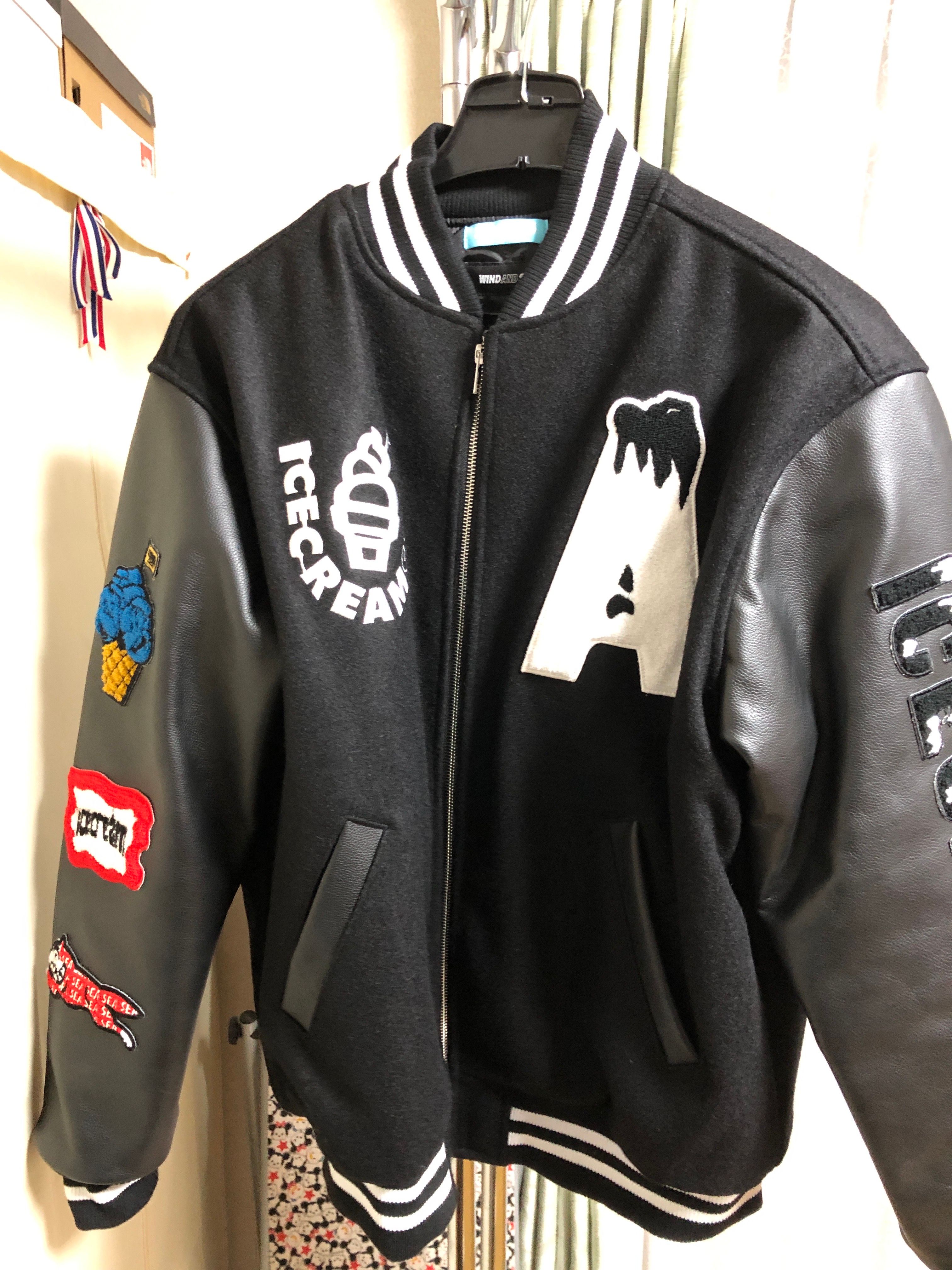 WIND AND SEA x ICECREAM VARSITY JACKET (ICE&SEA) "Black"