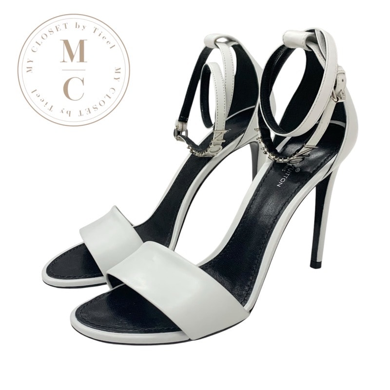 ルイヴィトン LOUIS VUITTON サンダル 靴 シューズ レザー ホワイト 白 シルバー ロゴ ストラップ