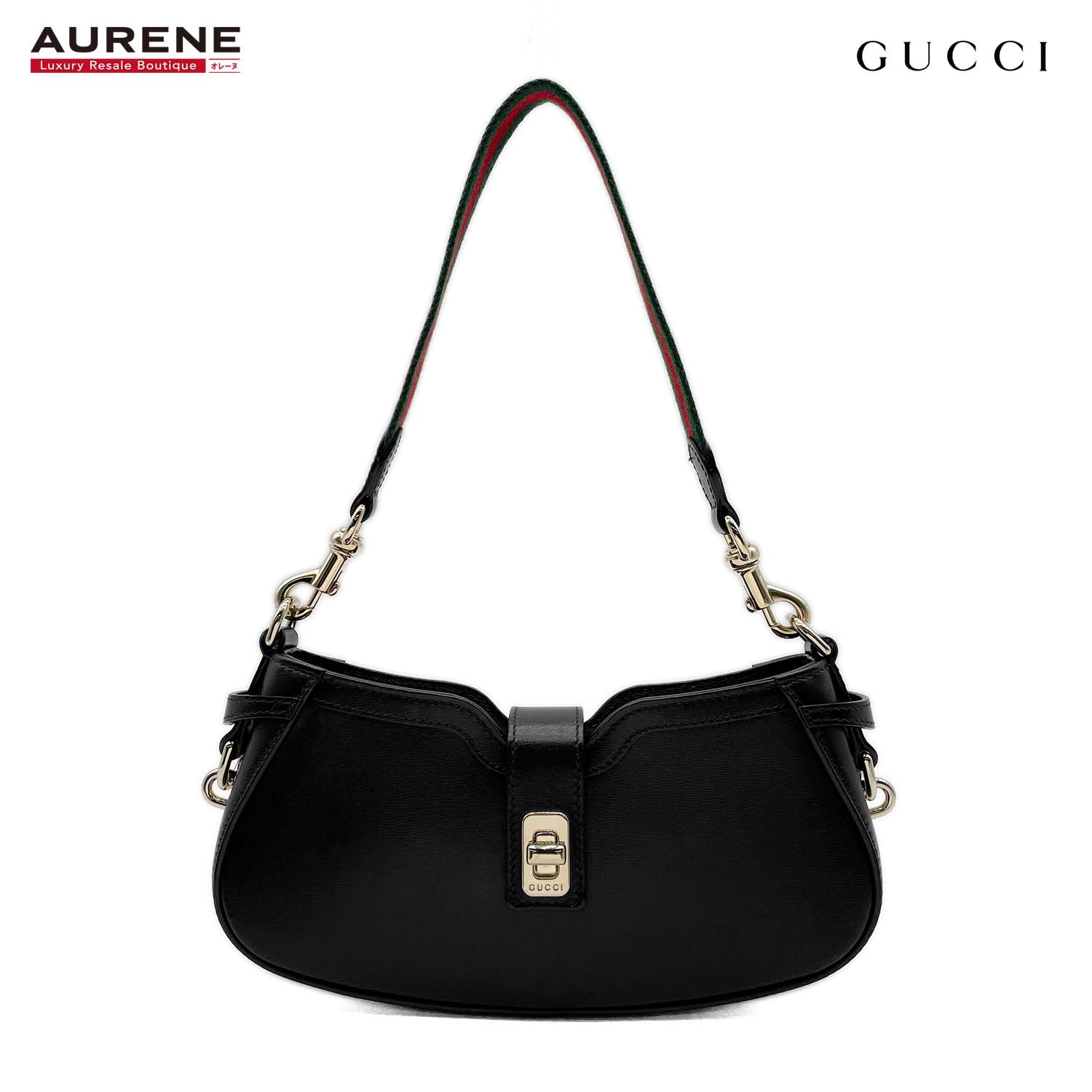 GUCCI グッチ ハンドバッグ 肩掛け ウェブストライプ クレストチャーム ムーンサイド ミニ 786015 レザー ブラック レディース
【中古】