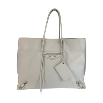美品 BALENCIAGA バレンシアガ ザ ペーパー グレー シルバー金具 レザー トートバッグ ハンドバッグ 602217 【中古】