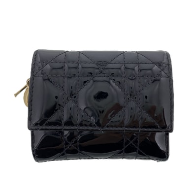 Dior ディオール Lady Dior Lotus ウォレット 二つ折り財布 S0181OVRB_M900 パテントレザー ブラック レディース【中古】