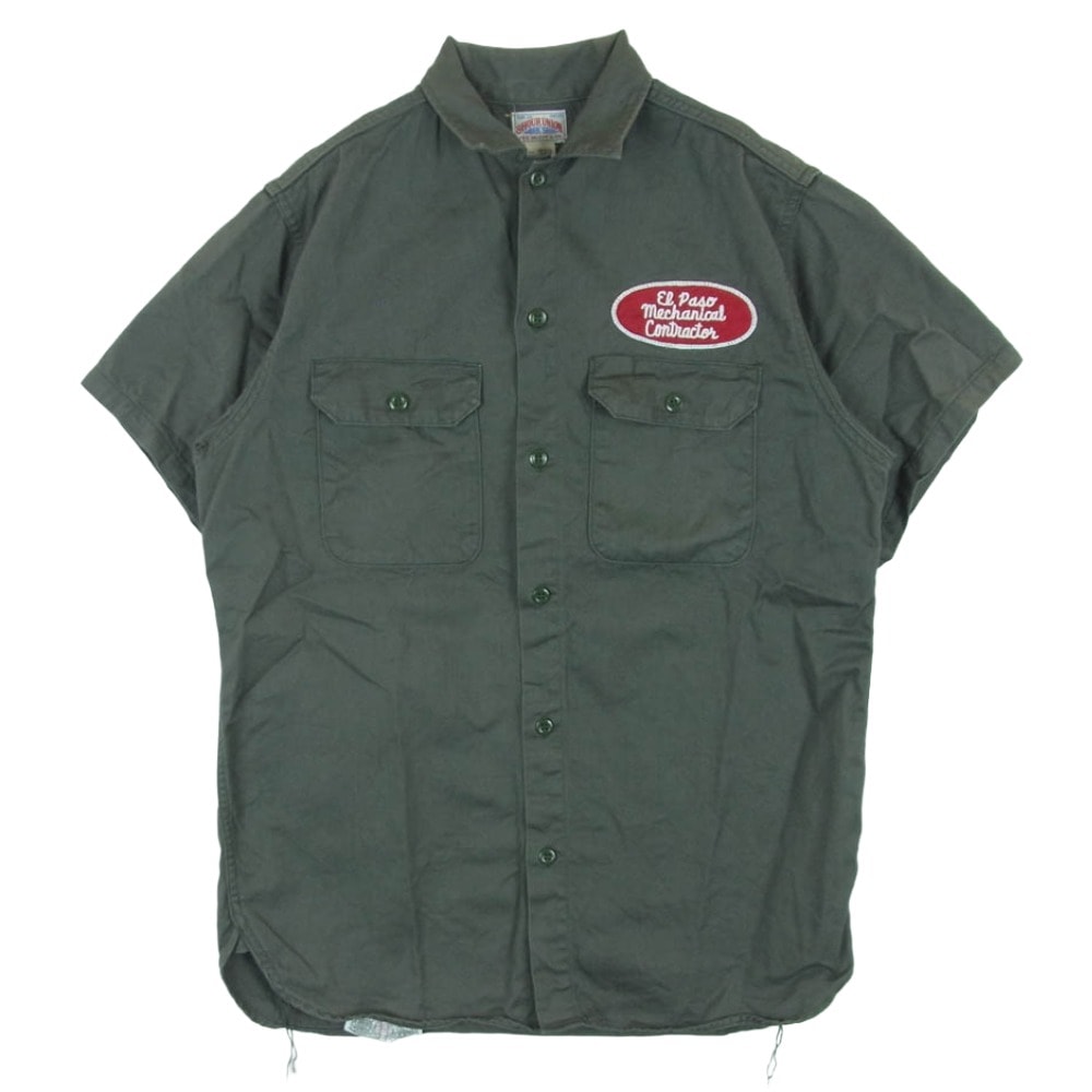The REAL McCOY'S ザリアルマッコイズ 300A ジョーマッコイ 8HU SERVICEMAN SHIRT サービスマン 半袖 ワーク シャツ グリーン系 グレイッシュグリーン系 15【中古】