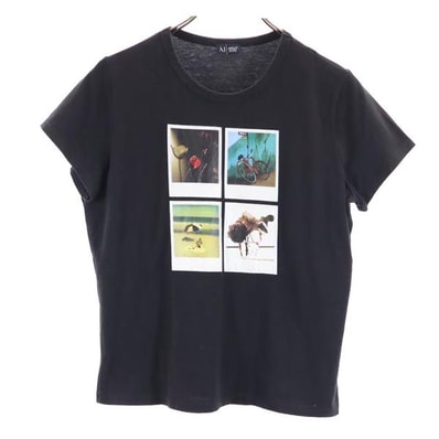ARMANI JEANS アルマーニジーンズ イタリア製 フォト風 プリント 半袖 Tシャツ I 46 黒