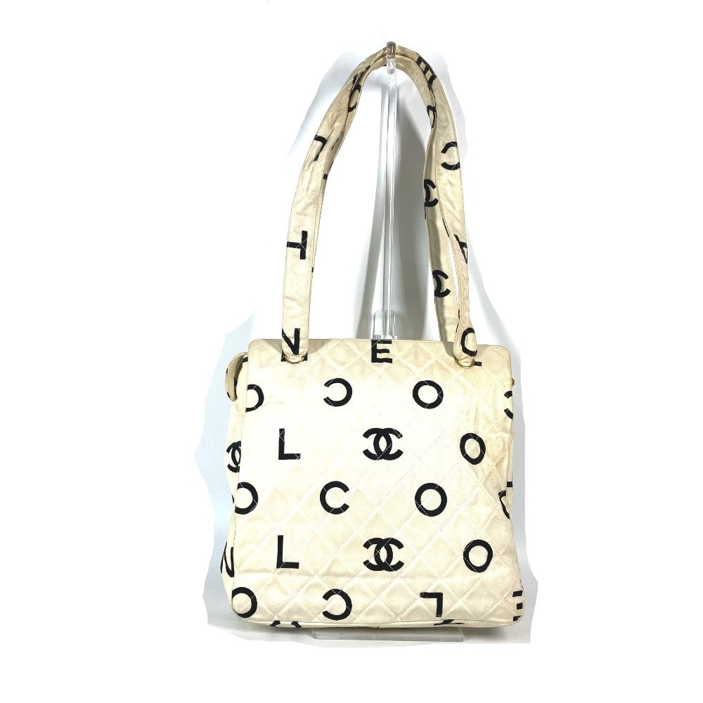 シャネル CHANEL CC ココマーク ロゴ アイコン ヴィンテージ カバン 肩掛け トートバッグ ショルダーバッグ キャンバス ホワイト