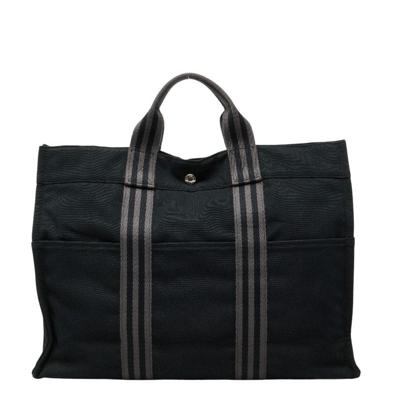 エルメス フールトゥMM トートバッグ ハンドバッグ ブラック グレー キャンバス レディース HERMES 【中古】