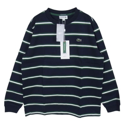 LACOSTE ラコステ BEAMS ビームス TH733LJ-99 × BEAMS ビームス 別注 ロゴ ボーダー クルーネック 長袖 Tシャツ カットソー 166-MARINE 2【新古品】【未使用】【中古】