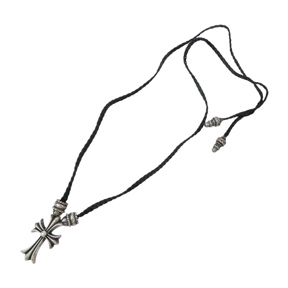 CHROME HEARTS クロムハーツ(原本無) ネックレス CH CRS SML CL スモールCHクロス クリンプト ボロチップ レザーブレード ネックレス シルバー系 ブラック系【中古】