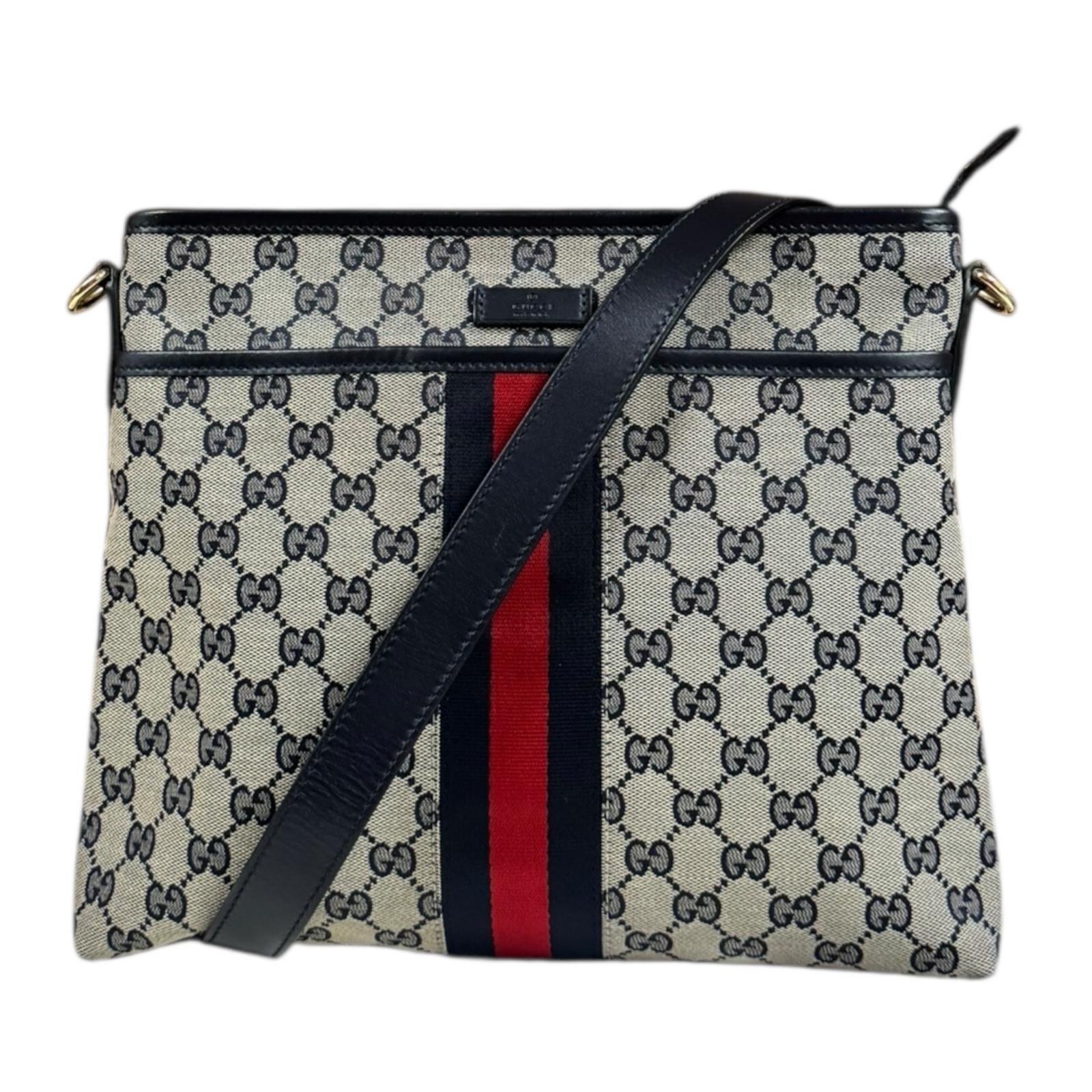 グッチ シェリー ショルダーバッグ GGキャンバス 388926 ネイビー レディース GUCCI  中古