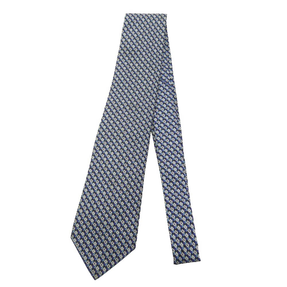 GUCCI グッチ ロゴ総柄 シルク ネクタイ ブルー系【中古】