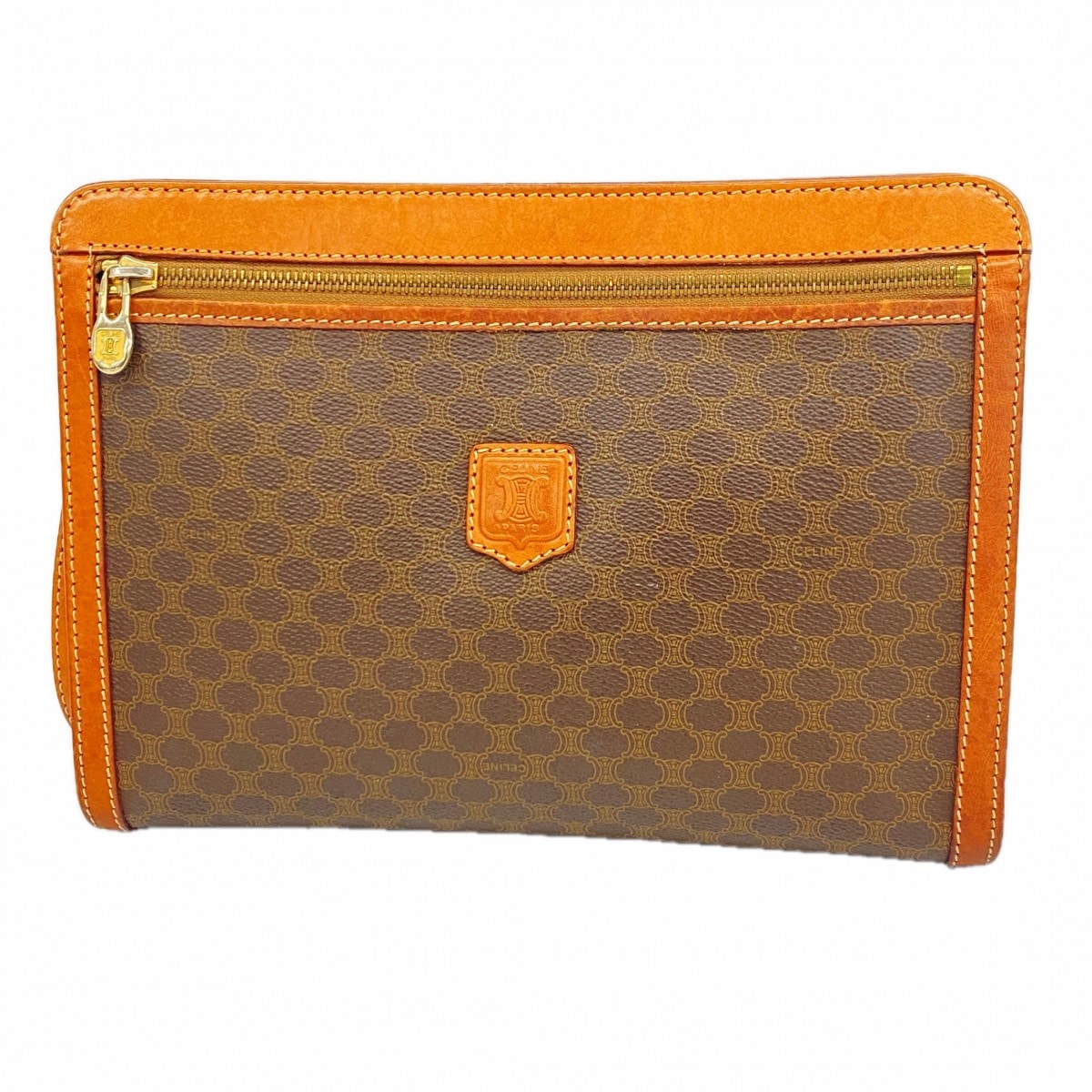 【6dc2738-k】セリーヌ クラッチバッグ マカダム PVC ブラウン ゴールド金具【中古】レディース