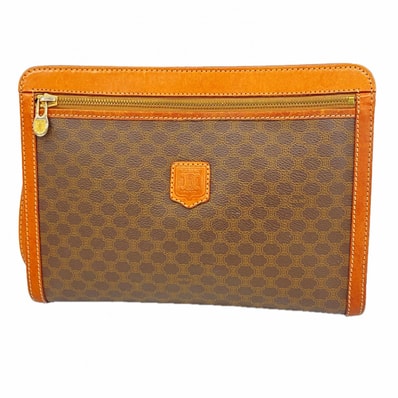 【6dc2738-k】セリーヌ クラッチバッグ マカダム PVC ブラウン ゴールド金具【中古】レディース