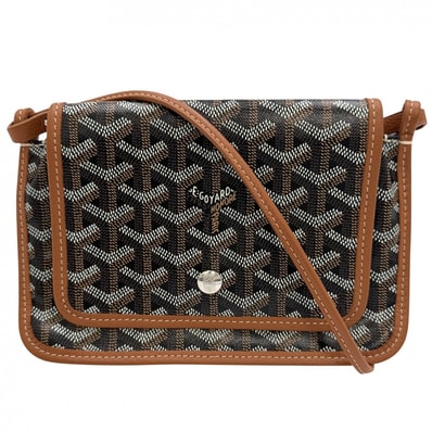 GOYARD ゴヤール ショルダーバッグ プリュメ ポーチウォレット 肩掛け 斜め掛け PLUMET コーティングキャンバス レザー ブラック 黒 ブラウン 茶 シルバー金具 レディース 美品【中古品】
