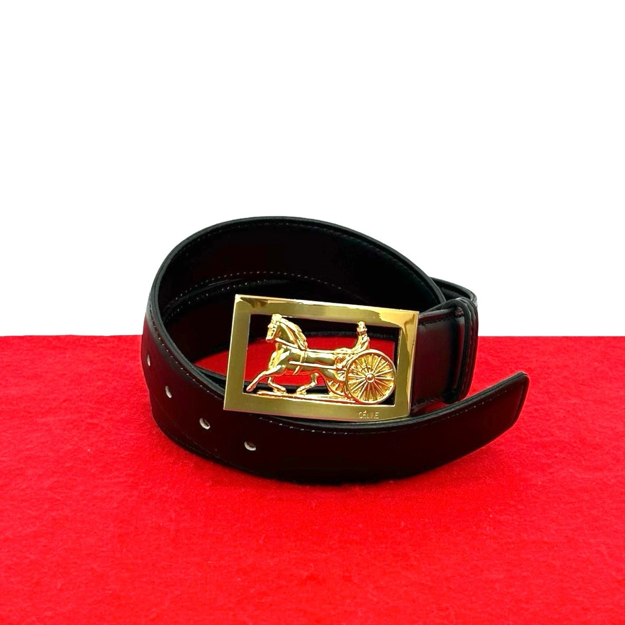 CELINE セリーヌ 馬車金具 バックル レザー ベルト ブラック
 83984