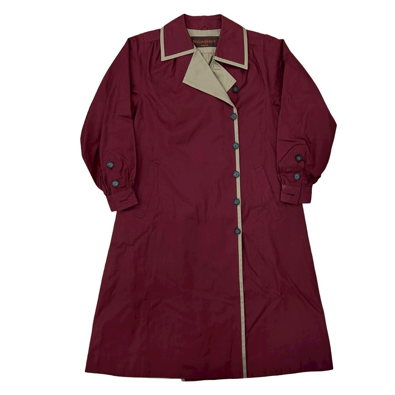 YVES SAINT LAURENT イヴ・サンローラン コットン キュプラ トレンチコート ワインレッド
 53409
