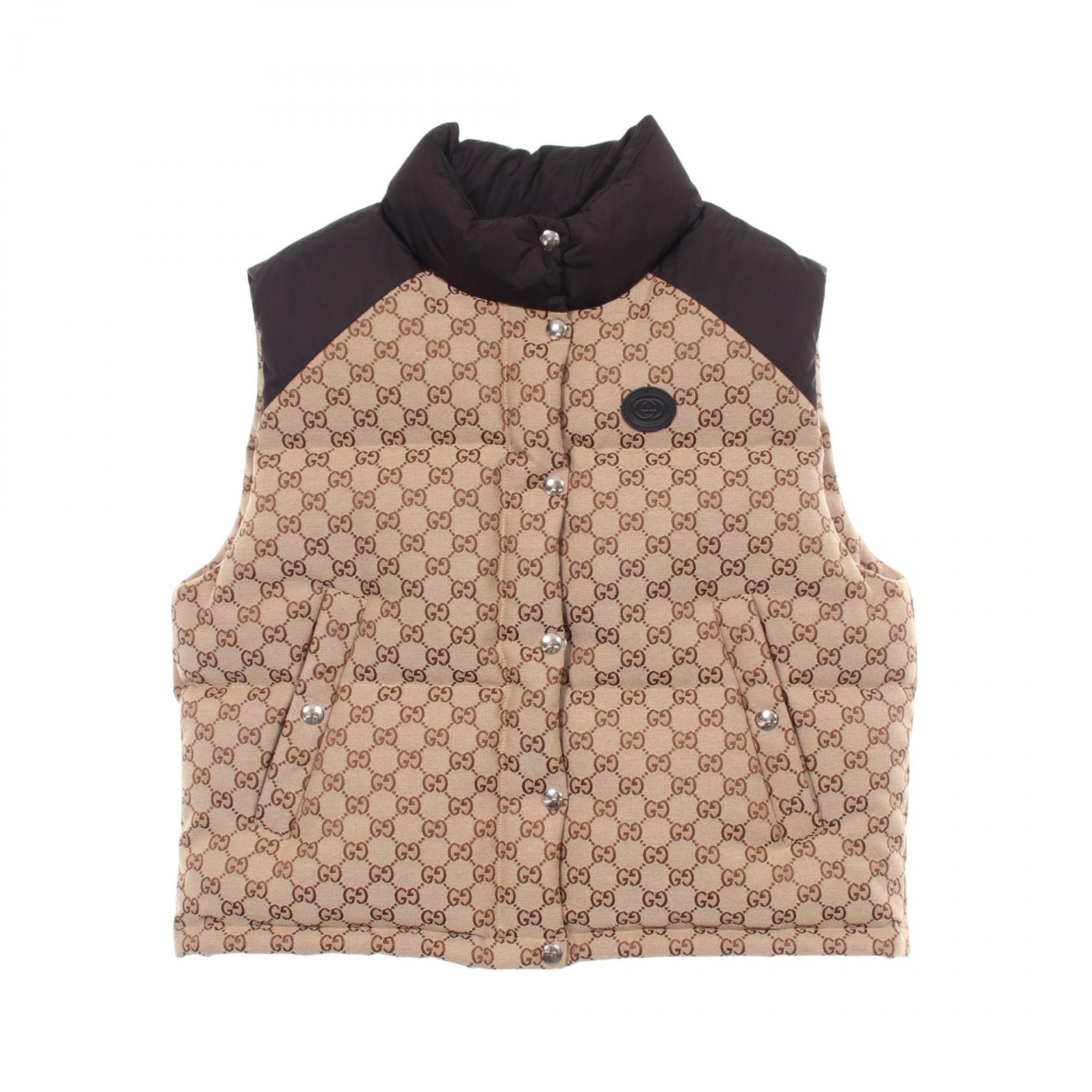 グッチ GUCCI GGキャンバス 切替 ダウンベスト 衣料品 アウター コットン ナイロン レディース ベージュ系 / ブラック系 717547 【中古】